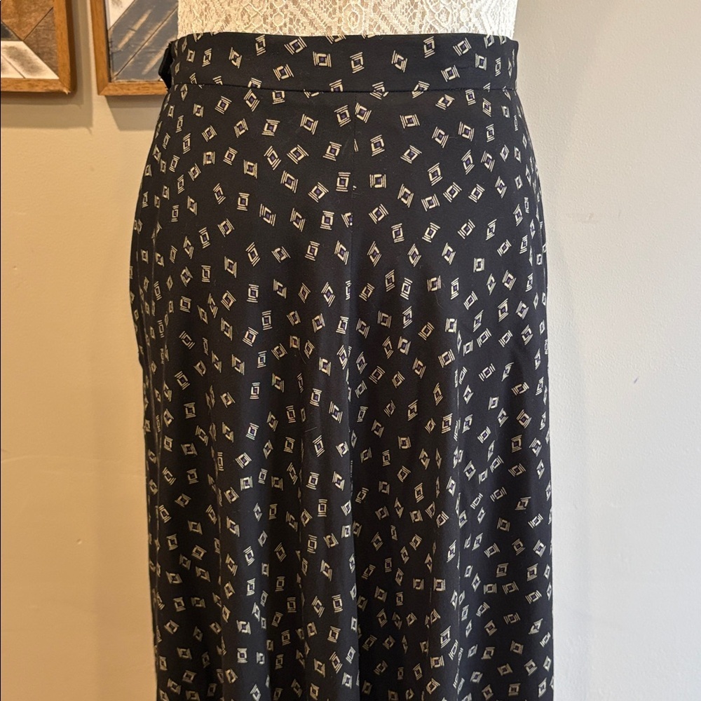 Vintage Ralph Lauren Black Patterned Maxi Skirt with Ivory Geometric Print sz 8 - Picture 8 of 11